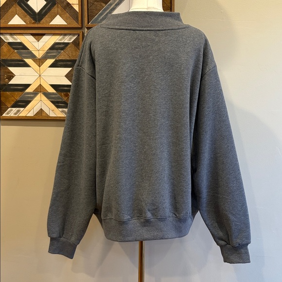 PARKE Varsity Fleece Mockneck Sweatshirt in Stormy Grey + White size L/XL EUC - Picture 6 of 12